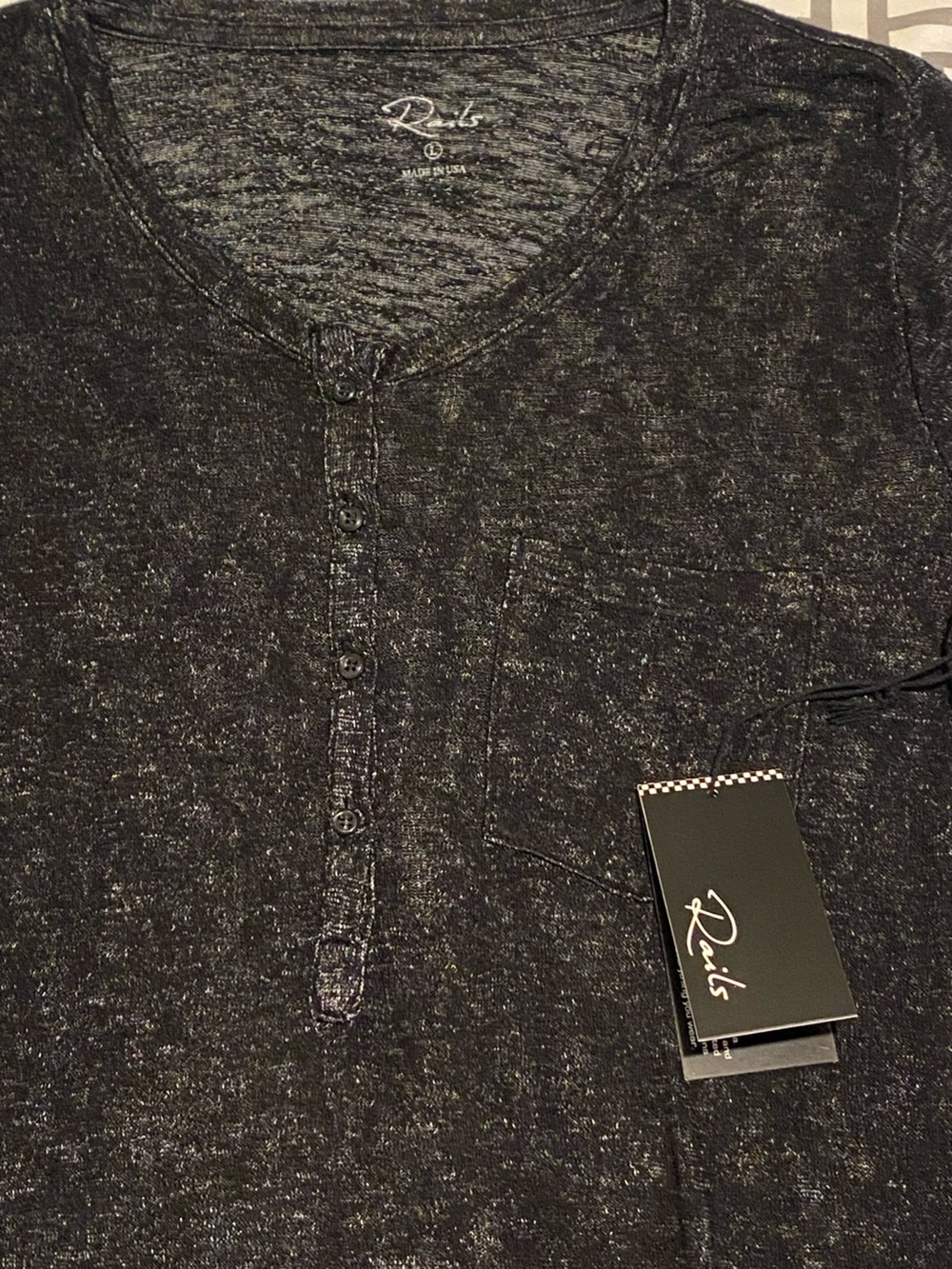 Rails | Rails Everett Long Sleeve Henley Top in Black NWT size L - Picture 8 of 9